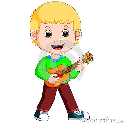 Little boy cartoon playing guitar Vector Illustration