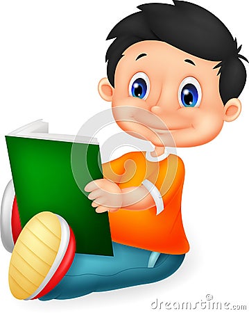 Little boy cartoon reading book Vector Illustration