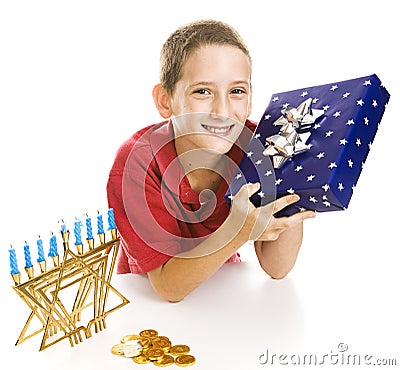 Little Boy Celebrates Chanukah Stock Photo