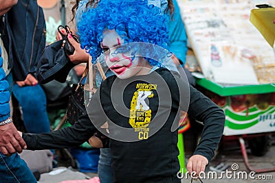 Little boy celebrating Halloween, dressed for Halloween party in the city of Cusco, Peru Editorial Stock Photo