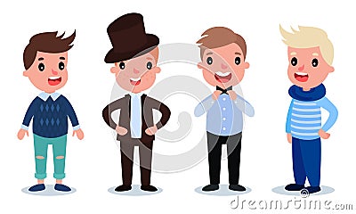 Little Boy Characters Dressed in Fashionable Garment Vector Set Vector Illustration