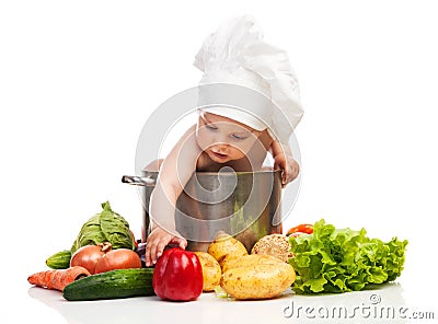 Little boy in chef's hat Stock Photo