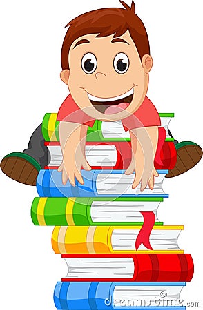 Little boy climbing a book Vector Illustration