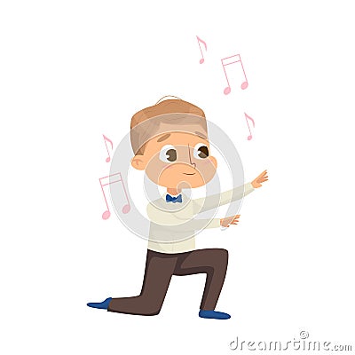 Little Boy Directing or Conducting Musical Orchestra Vector Illustration Vector Illustration
