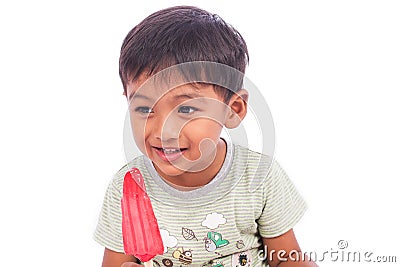 Little boy eatting iec cream Stock Photo