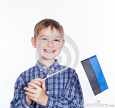 A little boy with estonian flag Stock Photo