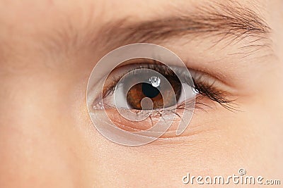 Little boy, focus on eye. Visiting children`s doctor Stock Photo