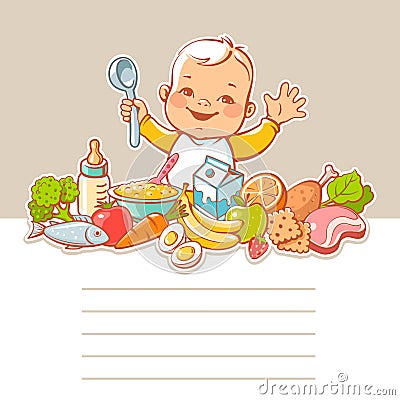 Little boy with food. Vector Illustration