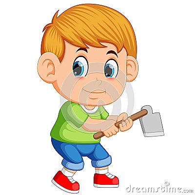 Little boy with garden hoe Vector Illustration