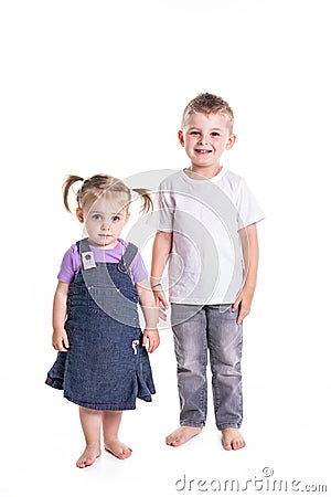 Little Boy and girl full-lenght portrait Stock Photo