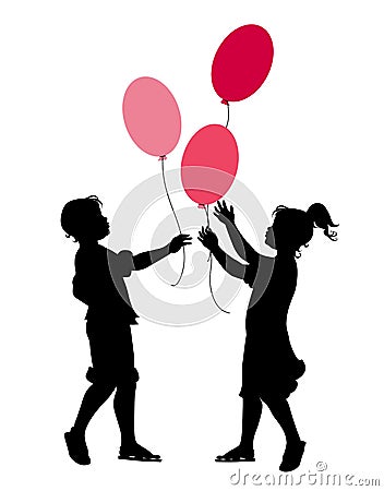 The little boy and girl playing with balloons Vector Illustration