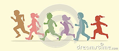 Little boy and girl running, Group of Children running Vector Illustration