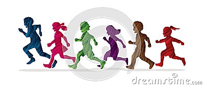 Little boy and girl running, Group of Children running Vector Illustration