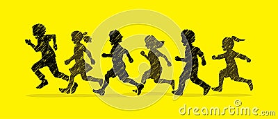 Little boy and girl running, Group of Children running Vector Illustration