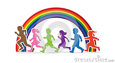 Little boy and girl running, Group of Children running Vector Illustration