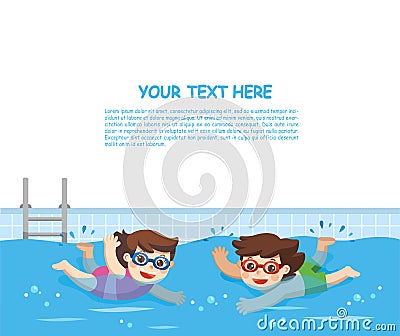 Little Boy and Girl swimming in the swimming. Vector Illustration