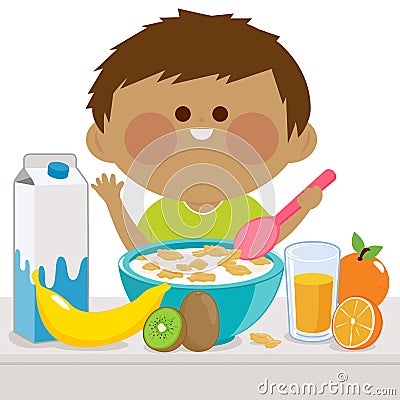 Little boy having breakfast. Vector illustration Vector Illustration