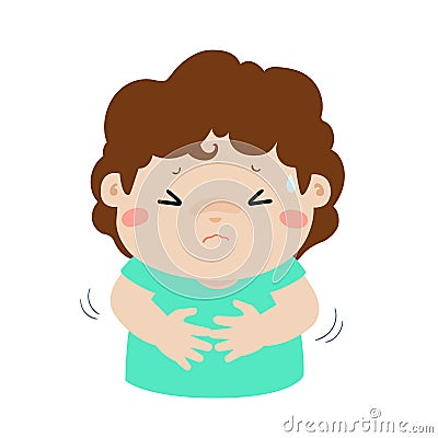 Little boy having stomach ache cartoon . Vector Illustration