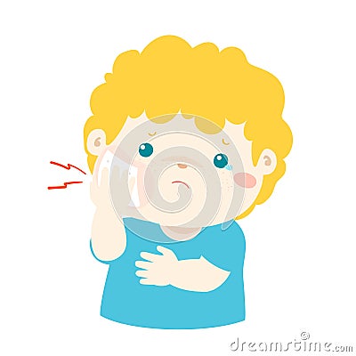 Little boy having toothache cartoon . Vector Illustration