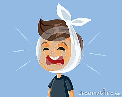 Little Boy Having a Toothache Feeling in Pain Vector Illustration