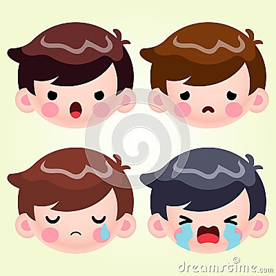 Little Boy Head Avatar Face Negative Emotions Set Stock Vector Cartoon Cute Vector Illustration