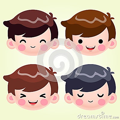 Little Boy Head Avatar Face Positive Emotions Set Stock Vector Illustration Cute Cartoon Vector Illustration