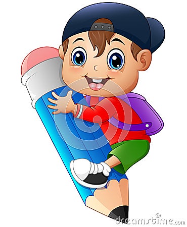 Little boy holding large pencil Vector Illustration