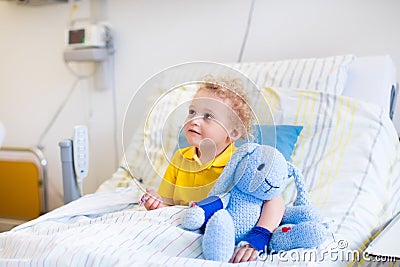 Little boy in hospital room Stock Photo