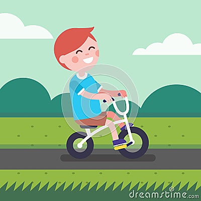 Little boy kid riding bicycle on a park bike path Vector Illustration