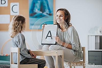 Little boy learning alphabet Stock Photo