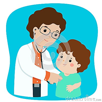 Little boy on medical check up with male pediatrician doctor ca Vector Illustration