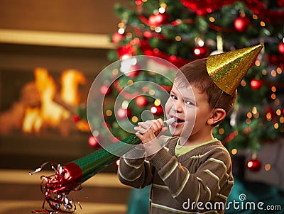 Little boy at new year's eve Stock Photo