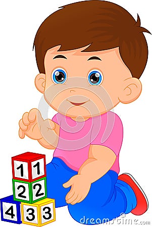 Little boy playing with alphabet block Vector Illustration