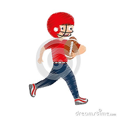 Little boy playing american football Vector Illustration