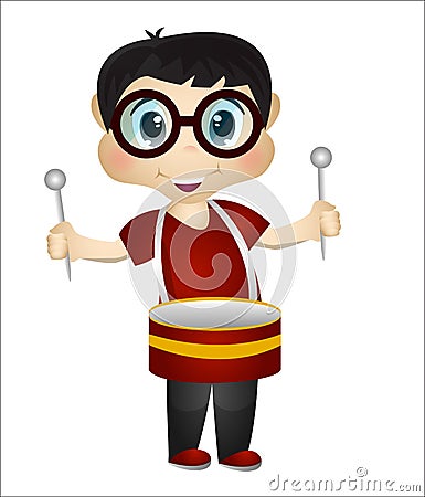 Little boy playing drums Stock Photo