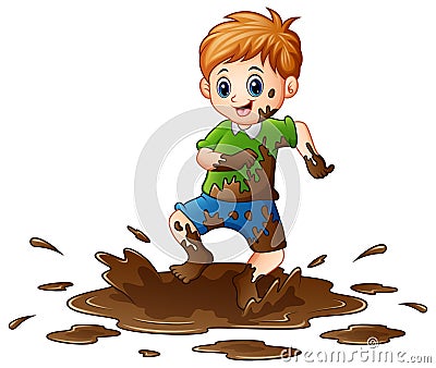 Little boy playing in the mud Vector Illustration