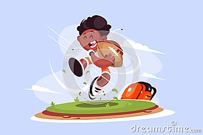 Little boy playing rugby outside Vector Illustration
