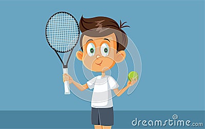 Little Boy Playing Tennis Vector Cartoon Vector Illustration