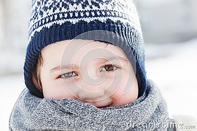 Little boy portrait in winter. Happy child Stock Photo