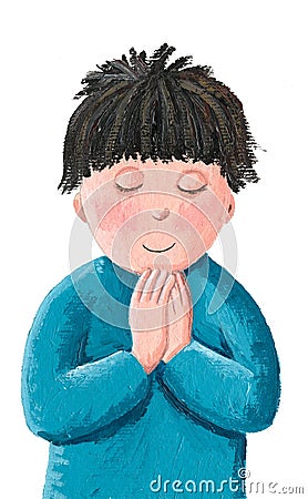 Little boy praying Cartoon Illustration