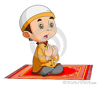 The little boy is praying in the ramadan night Vector Illustration