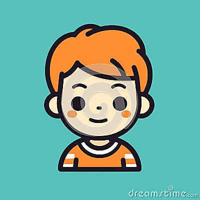 Cute Orange-haired Boy Icon In Modern Line Style Cartoon Illustration