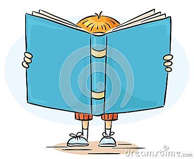 Little boy is a reading big book Vector Illustration