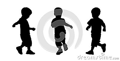 Little boy running silhouettes set 3 Stock Photo