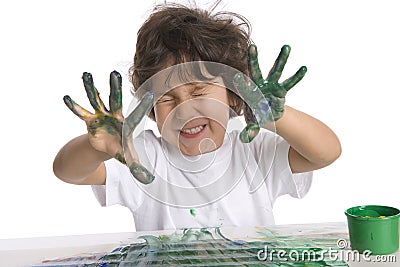 Little Boy Is Showing His Very Dirty Fingers With Stock Photo
