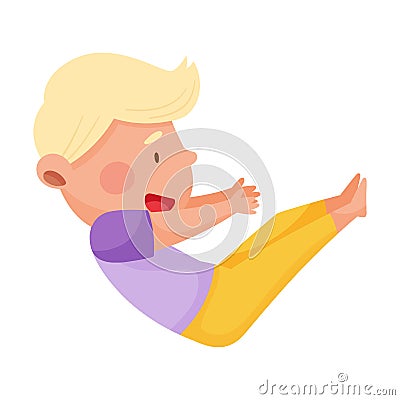 Little Boy Standing in Yoga Pose Breathing Deeply Vector Illustration Vector Illustration