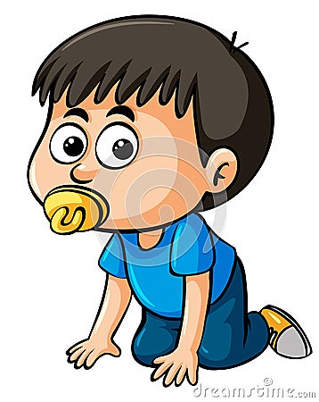 Little boy sucking on pacifier Vector Illustration