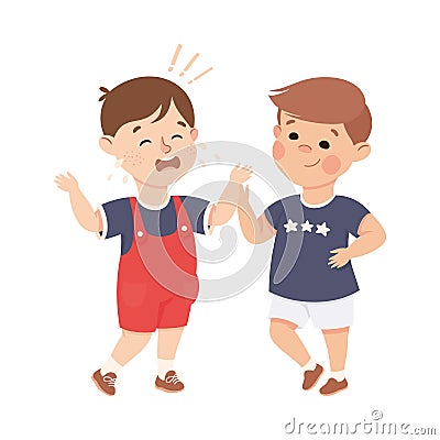 Little Boy Supporting and Comforting Sad Friend Feeling Empathy and Compassion Vector Illustration Vector Illustration