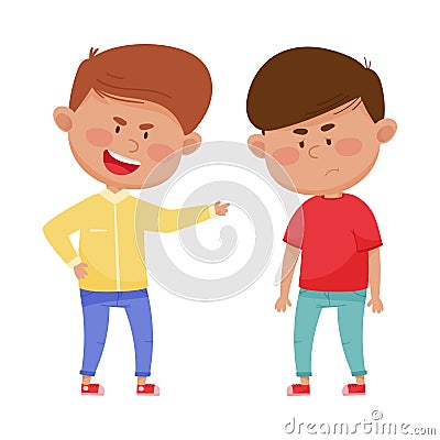 Little Boy Teasing and Laughing at His Agemate Vector Illustration Vector Illustration