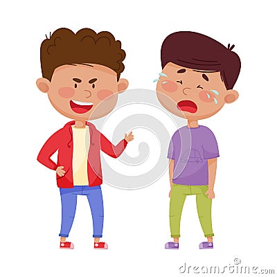 Little Boy Teasing and Laughing at His Crying Agemate Vector Illustration Vector Illustration